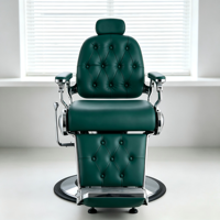 Fauteuil de Barbier Rétro Vert, Dossier Capitonnée Boutonné, Base Robuste sur Pied et Conception à Repose-Pieds Séparés