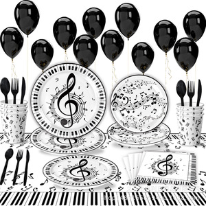 Music Festival Party Supplies Disposable Tableware Set With Music <b>Notes</b> Design For Birthday Celebration - Product Image 1