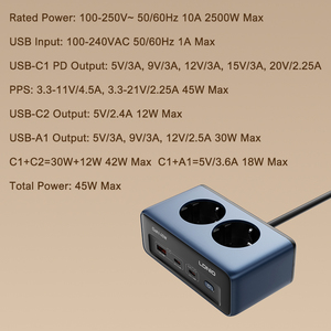 Nieuwe Product LDNIO SE3 5-in-1 Poorten GaN45W Desktop Stroomaansluiting 2500W EU 2 AC-aansluitingen Desktop Stekkerdoos EU Stekker - Product Image 6