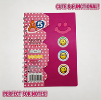 Carnet d'exercices A5 à spirale double, couverture rigide en PP, 80 pages lignées avec intercalaire en carton blanc, motif sourire mignon, journal cadeau
