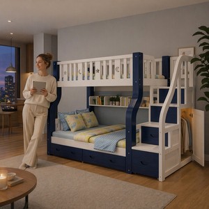 Lit superposé en bois massif de style nordique SUNYARD, finition écologique, support renforcé à 20 <span class=keywords><strong>lattes</strong></span>, lit mezzanine pour étudiants - Product Image 3