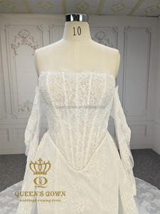 Vestido <span class=keywords><strong>de</strong></span> <span class=keywords><strong>Novia</strong></span> Clásico y Elegante QUEENSGOWN, Estilo <span class=keywords><strong>Sirena</strong></span>, con Hombros Descubiertos, Encaje Francés <span class=keywords><strong>de</strong></span> Alta Calidad y Cola Desmontable - Product Image 2
