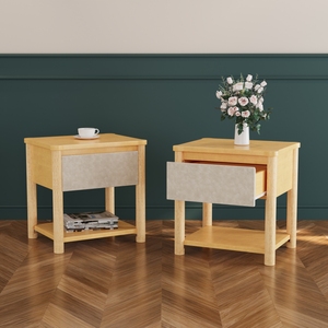 Modern Wood Nightstand With Drawer Farmhouse Bedside <b>Table</b> For Bedroom Living Room Natural Beige Set Of 2 - Product Image 1