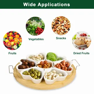 जीएल सिरेमिक प्लैटर लेज़ी सुसान डिप सेट बांस घूमने वाली सर्विंग प्लैटर सिरेमिक डिश स्नैक बाउल के साथ डिप्स, ऐपेटाइज़र के लिए आदर्श - Product Image 2