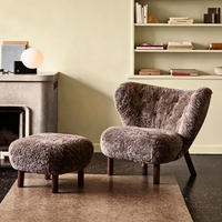 Fauteuil moderne en laine de mouton capitonné pour salon, fauteuil inclinable de style français en bois massif