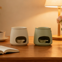Brûleurs de cire aromatique en céramique mate en gros, durables, blancs et vert sauge, chauffe-bougies et brûleurs d'huile