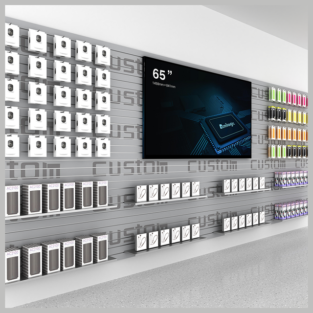 Kainice Modern E0 Moisture-Proof MDF Slatwall Display Board for Retail Mobile Phone Accessories Hanging Crochets