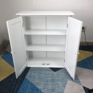 Armoire en bois avec 2 portes et étagères réglables au-dessus des toilettes, gain de place, armoire de rangement, armoire murale de salle de bain - Product Image 3
