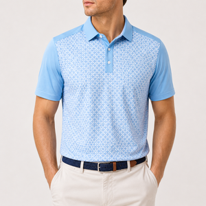 T-shirt de golf formel pour homme de haute qualité, imprimé lettres, en jersey de performance, avec motif en tissu tricoté imprimé par transfert thermique, couleur foncée - Product Image 3