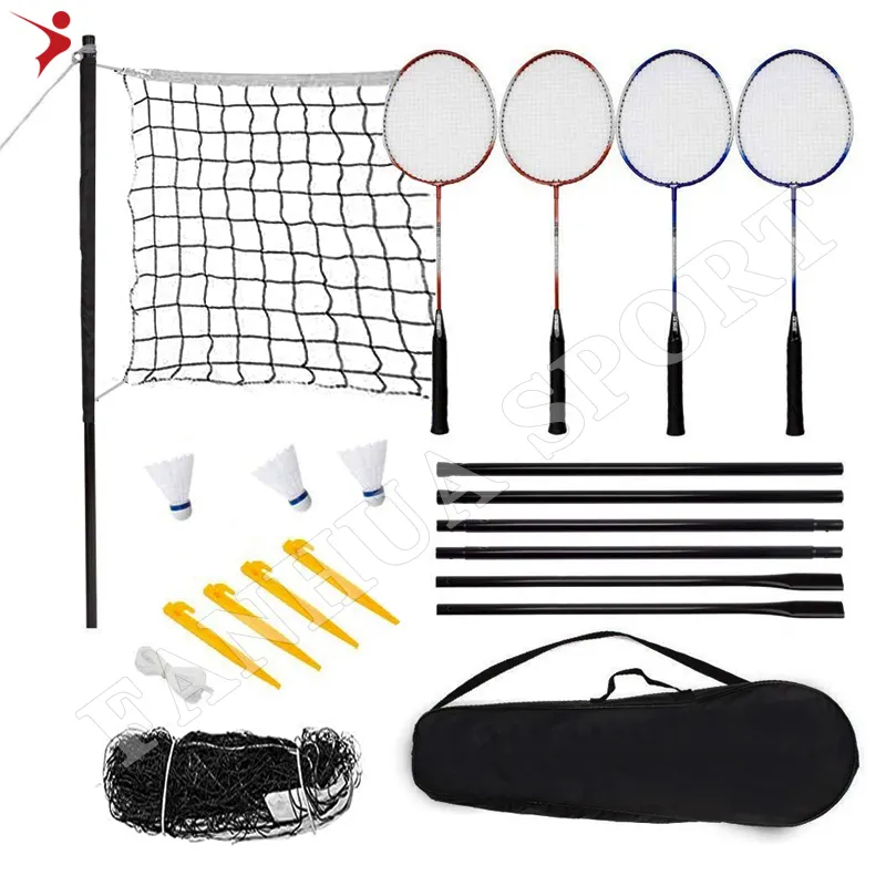 Regail 4 Speler Sport Badminton Racket Set Badminton Racket Met Netto/Shuttcock/Volleybal/Pomp Voor Family Fun