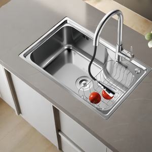 Évier de cuisine encastré à cuve unique grande taille en acier inoxydable, moderne et durable pour la vaisselle domestique - Product Image 1