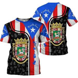 T-shirt à rayures diagonales stylisées avec le symbole du blason de Porto Rico, vente en gros personnalisée, motif du drapeau de Porto Rico, t-shirts pour hommes - Product Image 2