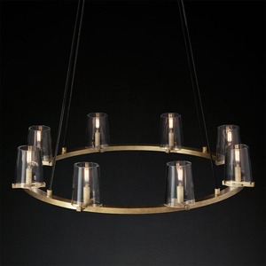 Lustre Michaela de grande taille, minimaliste, en fer, avec des éléments en forme d'avions, en forme de demi-lune, avec un bol en verre translucide, pour l'entrée - Product Image 3