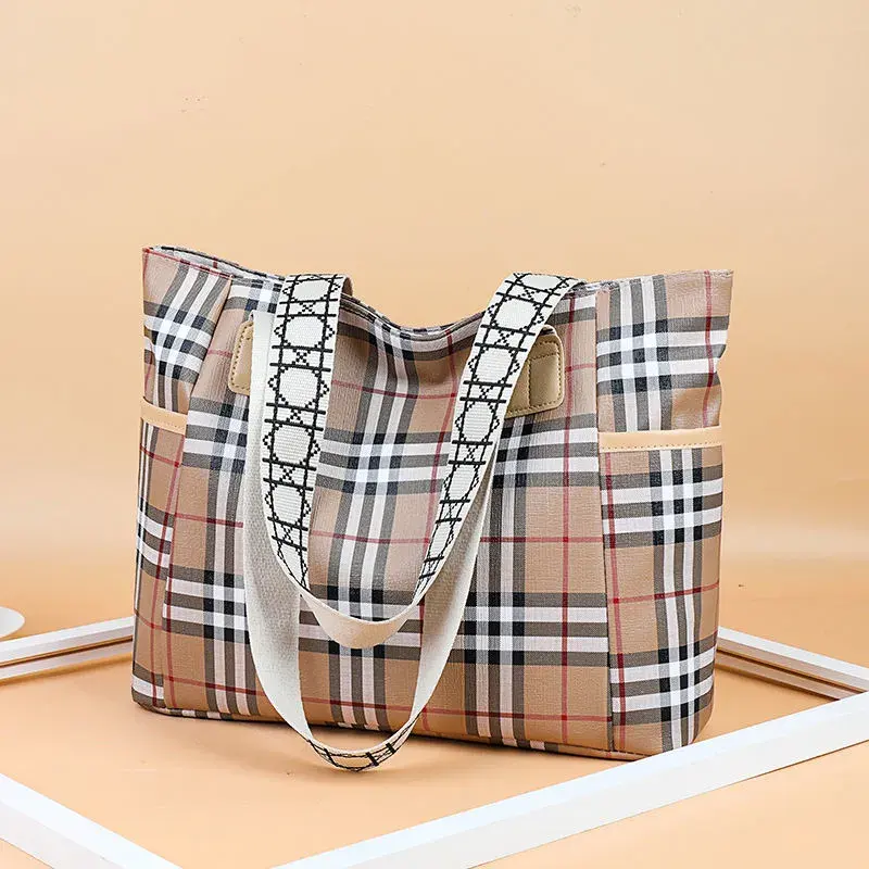 新しいチェック柄キャンバスバッグレディース女性ファッションハンドバッグバッグ卸売ハンドバッグ工場デザイナーショルダーバッグ
