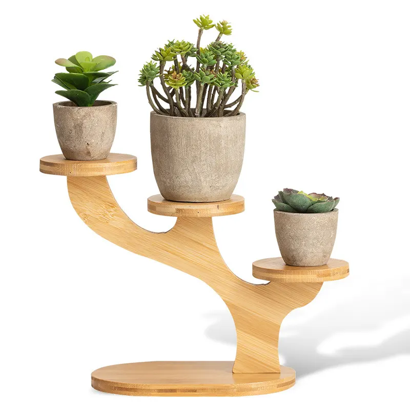 Suporte de vaso de bambu para plantas, design fofo multi-tamanhos
