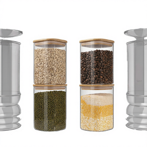 Wholesale 38oz <b>Glass</b> Storage Canister Square Wooden Bamboo Lids Logo Kitchen Pantry Reusable Freshness Food <b>Container</b> - Product Image 4