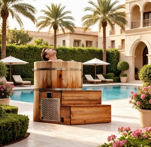 Bañera de Inmersión Fría/Caliente Comercial Todo en Uno de Cedro Rojo con Enfriador Integrado de Acero Inoxidable 304, Ozono y Control por Aplicación WiFi para Resorts y Hoteles de Lujo - Product Image 1