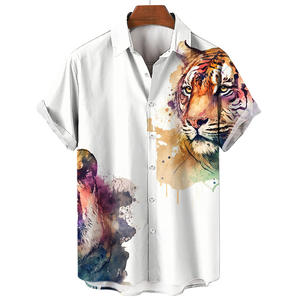 Nouveau style d'été T-shirt homme à manches courtes col rabattu vintage extensible quatre directions motif tigre coupe ample anti-humidité - Product Image 3