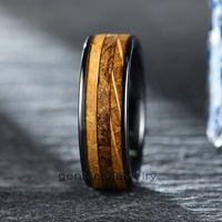 Bijoux pour hommes Bague en bois personnalisée Incrustation faite à la main Bague en bois tonneau de tabac et de whisky Bague de mariage pour hommes Bague en céramique noire