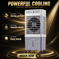 Enfriador de Aire Evaporativo FJ-1080DL con Tanque de Agua Grande, Flujo de Aire de 5500 CMH, 100 W, Portátil, 3 Velocidades, Control Mecánico/Remoto