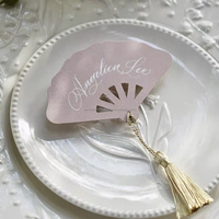 Ensemble de cartes de mariage personnalisées en forme d'éventail avec pompon, cartes nominatives pour invités, RSVP et menu inclus, design vintage personnalisé, fabriqué en Chine