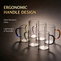 Tasse simple en verre borosilicate haute résistance, avec poignée colorée moderne, résistante à la chaleur, pour café et thé, vaisselle de boisson