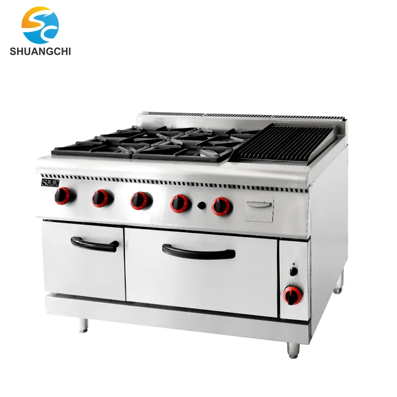 Hotel Appliances Gas Range with 4-Burner And Griddle And Oven Gas Cooking Range Catering Kitchen Equipment