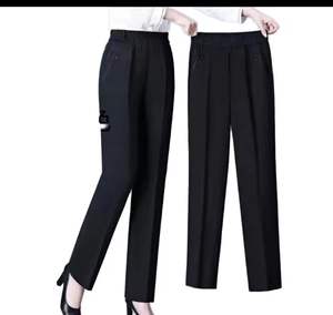 Nuovi <span class=keywords><strong>Pantaloni</strong></span> Slim da Donna, <span class=keywords><strong>Neri</strong></span> Lunghi <span class=keywords><strong>con</strong></span> Vita Alta Elasticizzata, Stile da Ufficio, Disponibili in Blu-Verde e Nero - Product Image 1