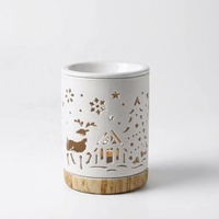 Brûleur d'arômes en céramique Bonhomme de neige, chauffe-bougie décoratif en porcelaine avec base en bois, diffuseur d'huiles essentielles, cadeau de Noël