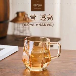 Diamond Handle Glass Drinking Cup 350Ml Transparent With Handle For Water Milk Coffee Juice Party Use - Product Image 3