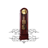 Horloge de sol en bois style grand-père, pendule lyre, mouvement mécanique Hermle, carillon 4/4, phases de lune, finition laiton antique brossé doré