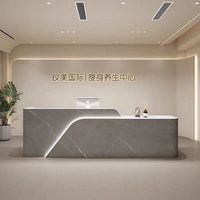 Bureau de réception moderne en bois avec éclairage LED pour magasin de vêtements, hôtel, salon de beauté, école, centre commercial