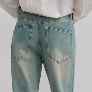 Wholesale 100% Cotton Boot Cut <b>Vintage</b> Slightly Stretch Soft Loose Distressed Decoration Hem Men's <b>Jeans</b> - Product Image 5
