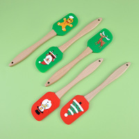 Cadeau de Noël : Spatule à beurre en silicone de qualité alimentaire à motif de Noël, petite, avec manche en bois, résistante au lave-vaisselle, outil de pâtisserie, racloir