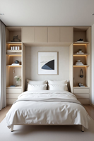 Hochwertiges Queen- und King-Size Graues Massivholz Luxus-Schrankbett mit Wandschränken Modernes Design Platzsparend