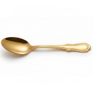 Cuchara elegante con acabado dorado y mango de metal resistente al óxido con alto brillo espejado, ideal para bodas y uso en la cocina. - Product Image 1