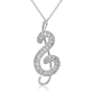 Collar con Colgante de Nota Musical con Diamantes Blancos Jewelspaark, 1.30 Quilates en Total, Plata de Ley Chapada en Rodio, Joyería Moderna para Uso Diario de Mujer - Product Image 1