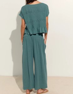 Conjunto de 2 Piezas Personalizado para Mujer, Top con Volantes de Manga Corta y <span class=keywords><strong>Pantalones</strong></span> Anchos con Cordón, Ropa de Estar por Casa, Fabricante - Product Image 3