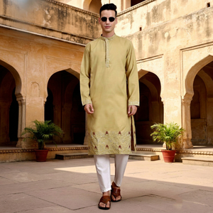 Kurta de Algodón para Hombre NiMa Creations, Largo hasta la Rodilla, Corte Regular, Estilo Tradicional Indio/Pakistaní, Informal, con Detalles Bordados, de Secado Rápido - Product Image 1
