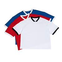 Nouvelle Collection Été – T-shirt Streetwear Homme Col V Uni Coupe Carrée Courte avec Bordure Contrastante 100% Coton Coupe Ample