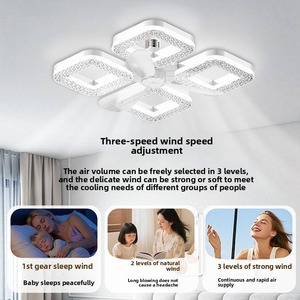 Ventilateur de plafond LED moderne, corps en plastique, moteur DC, 5 vitesses, télécommande, intensité variable, blanc chaud 3500K, montage encastré, éclairage de salon 5 - Product Image 1
