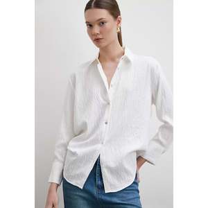 Camisa de Lino con Botones para Mujer, Blanca, Estilo Minimalista para el Día a Día, Moda Sencilla - Product Image 2