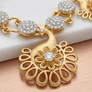Ensemble collier paon en argent 925 plaqué or italien avec boucles d'oreilles assorties, bijoux de créateur en cristal pour femmes - Product Image 4