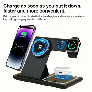 Estación de Carga Inalámbrica Rápida, Soporte Magnético para Teléfono, <span class=keywords><strong>Cargador</strong></span> Inalámbrico Plegable Portátil de 15W para <span class=keywords><strong>Samsung</strong></span>, <span class=keywords><strong>Cargador</strong></span> <span class=keywords><strong>3</strong></span> <span class=keywords><strong>en</strong></span> <span class=keywords><strong>1</strong></span> de ABS - Product Image 6