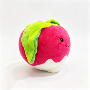 Almohada de Peluche de Rábano Personalizada, Adorable Peluche con Forma de Vegetal con Cara Sonriente y Hojas Verdes, Rábano Rojo Suave y Esponjoso - Product Image 2