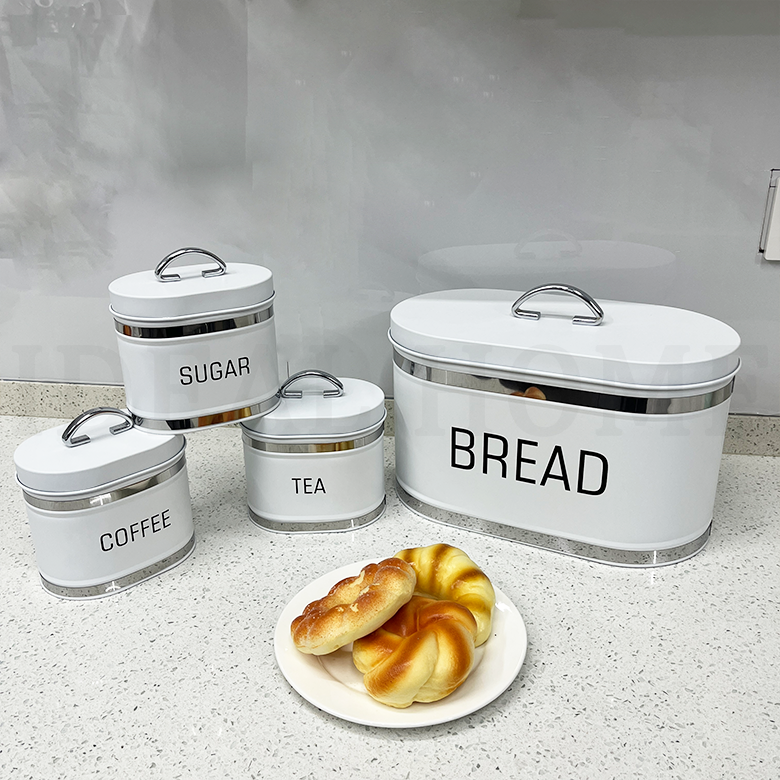 Tea Coffee Sugar and Bread Black Canister Storage Set