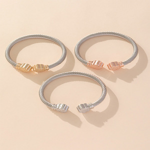 European American Style Titanium Steel Cable <b>Bracelet</b> Geometric Open C Shape <b>Adjustable</b> Unisex Jewelry Gift Rose Gold Gold - Product Image 1