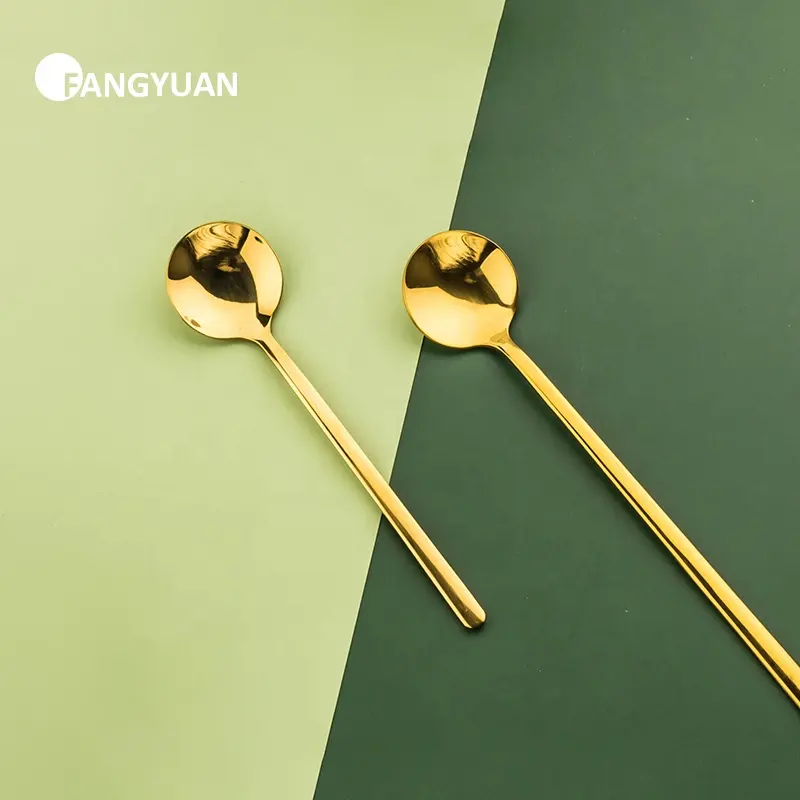 Edible Luxury silver black table long handle brass korean stainless steel 304 gold coffee tea spoons
