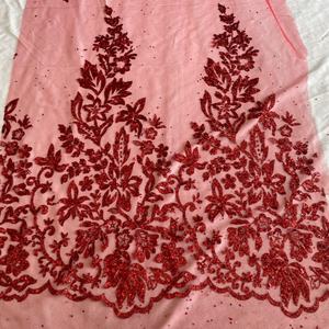 नया डिजाइन लाल पुष्प पैटर्न चमकदार चमकदार चमकदार चमक फीता कपड़े - Product Image 4