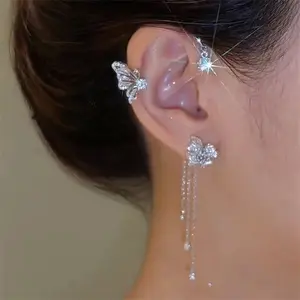 Gioielli di moda senza Piercing diamante fiore Clip su orecchini orecchini con polsino a farfalla in cristallo con strass scintillanti per le donne